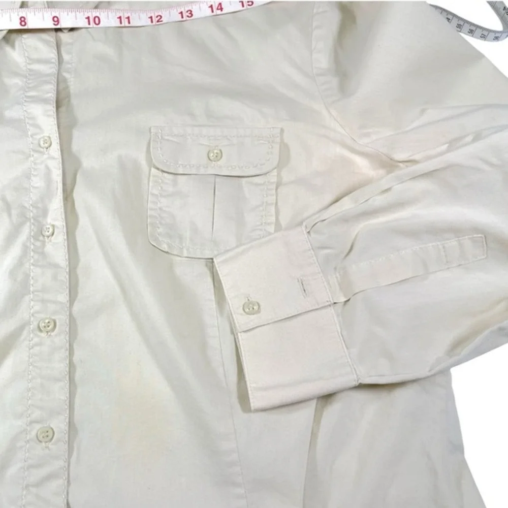 Worthington 14‎ Beige Button Down Shirt Roll Tab Utility Safari Minimalist